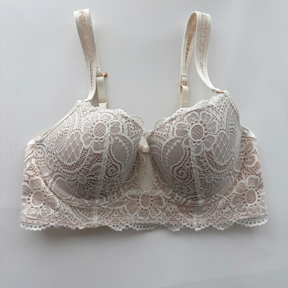 Aerie Real Power Balconette Power Lace Bra 34C Floral Lace Design Convertible